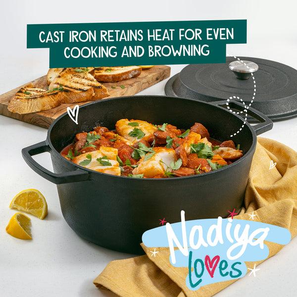 Prestige Nadiya Hussain: Cast Iron Casserole Dish & Lid - 4.5L