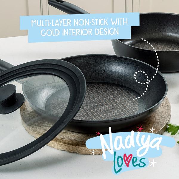 Prestige Nadiya Hussain: Stackable Non-Stick Frying Pan Set & Multi-Size Lid