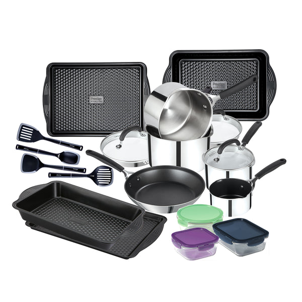 prestige New Home Kitchen Starter Kit: Non-Stick Pan Set Kitchen Utensils Bakeware & Food Containers - 16 Pieces