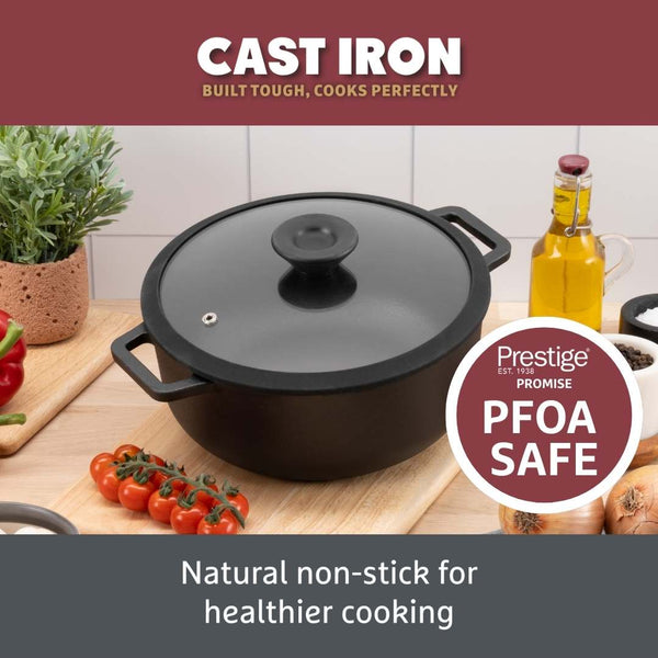 Prestige Cast Iron: Casserole & Glass Lid - 5.7L/24cm