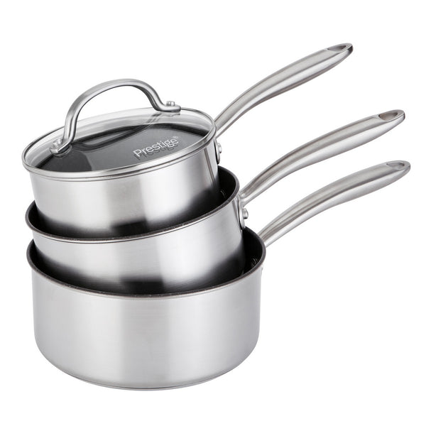prestige Scratch Guard: Non-Stick Stainless Steel Saucepan & Lid Set - 3 Piece