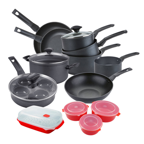 prestige Ultimate Non-Stick Kitchen Set: Frying Pans Saucepans & Lids Wok & Microwave Containers - 13 Pieces