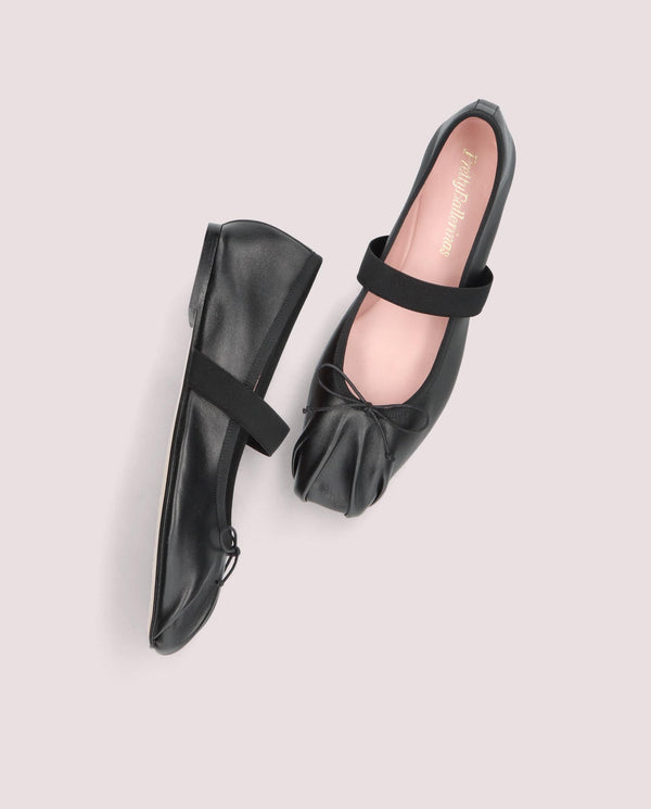 Pretty Ballerinas Camille Black Leather Ballet Flats