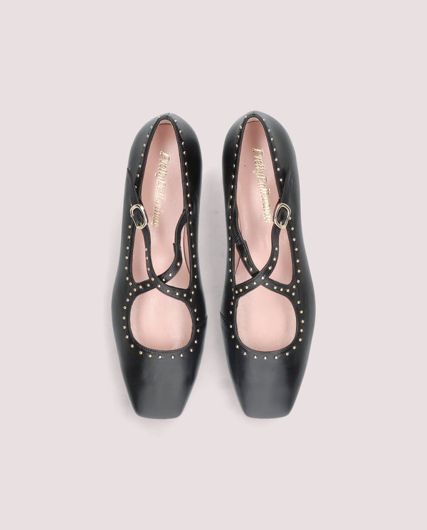 Pretty Ballerinas Camille Black Leather Ballet Flats