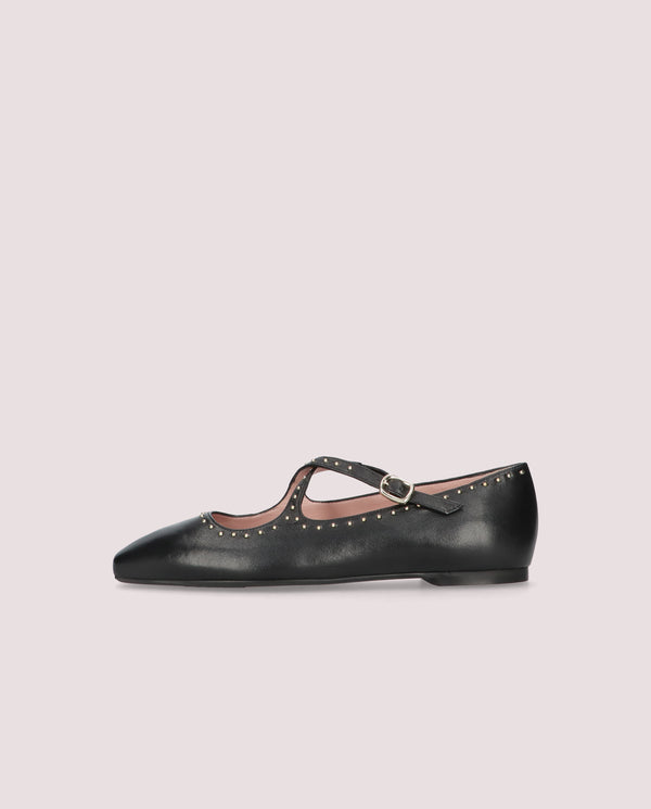Pretty Ballerinas Camille Black Leather Ballet Flats
