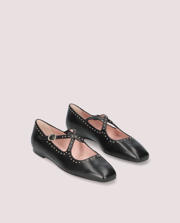 pretty ballerinas Camille Black Leather Ballet Flats