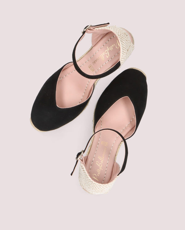 Pretty Ballerinas Deborah Black Suede Esparto Espadrilles