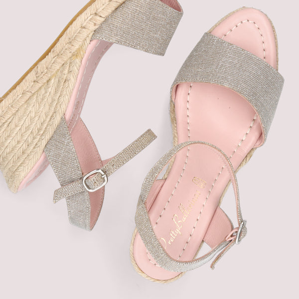 Pretty Ballerinas Deborah Silver Woven Esparto Espadrilles