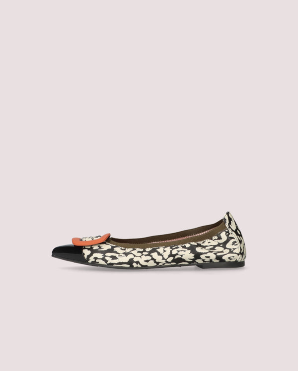 Pretty Ballerinas Ella Black Printed Leather Ballet Flats