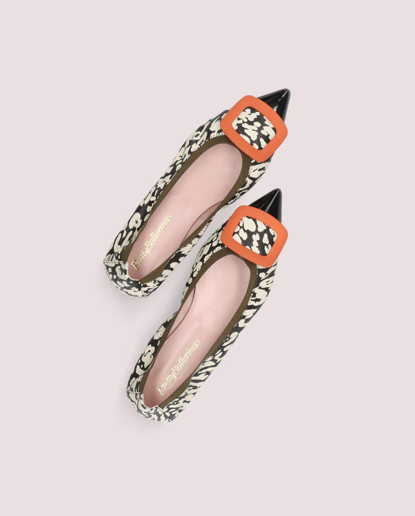 Pretty Ballerinas Ella Black Printed Leather Ballet Flats