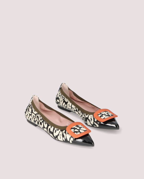 pretty ballerinas Ella Black Printed Leather Ballet Flats