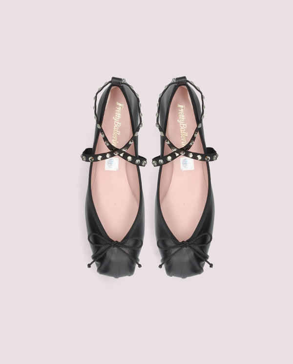 Pretty Ballerinas Kristen Black Leather Ballet Flats