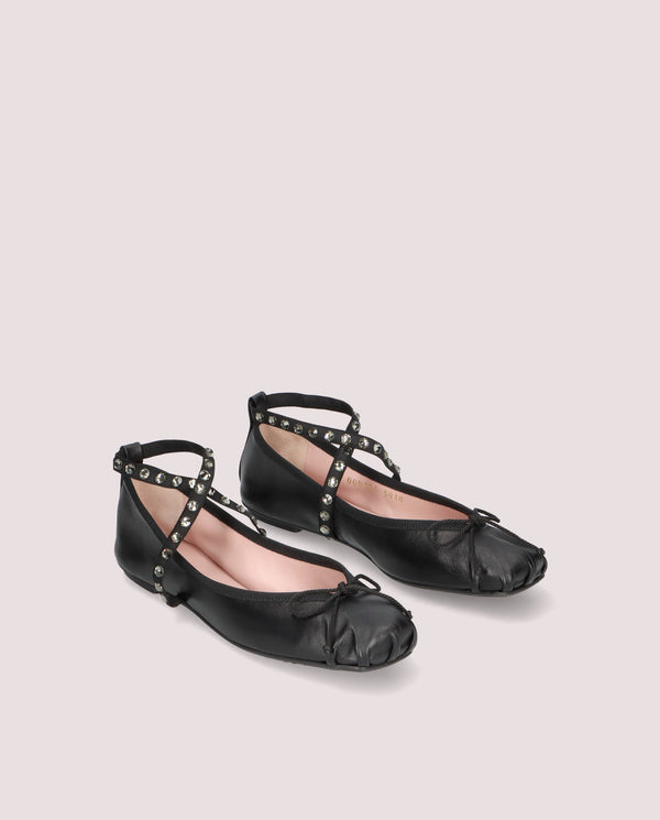 pretty ballerinas Kristen Black Leather Ballet Flats
