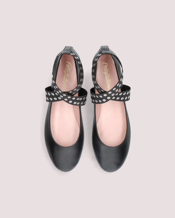 Pretty Ballerinas Nicole Black Leather Ballet Flats