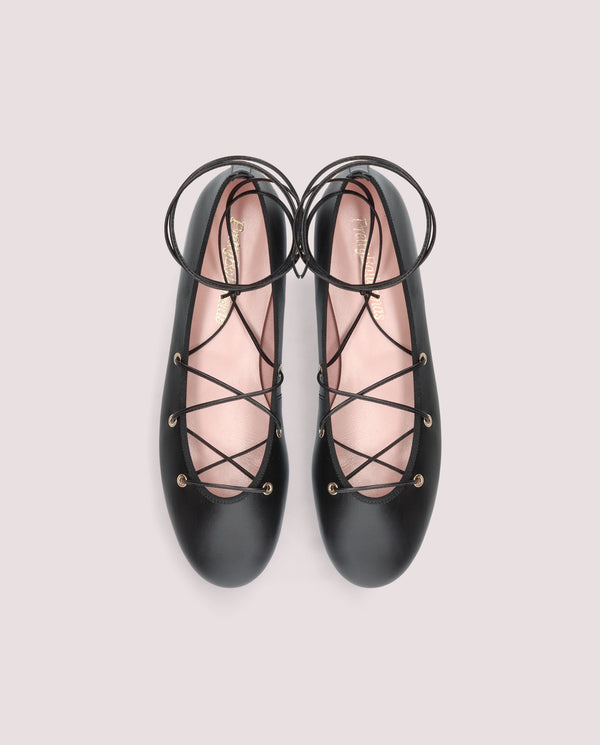 Pretty Ballerinas Nicole Black Leather Ballet Flats
