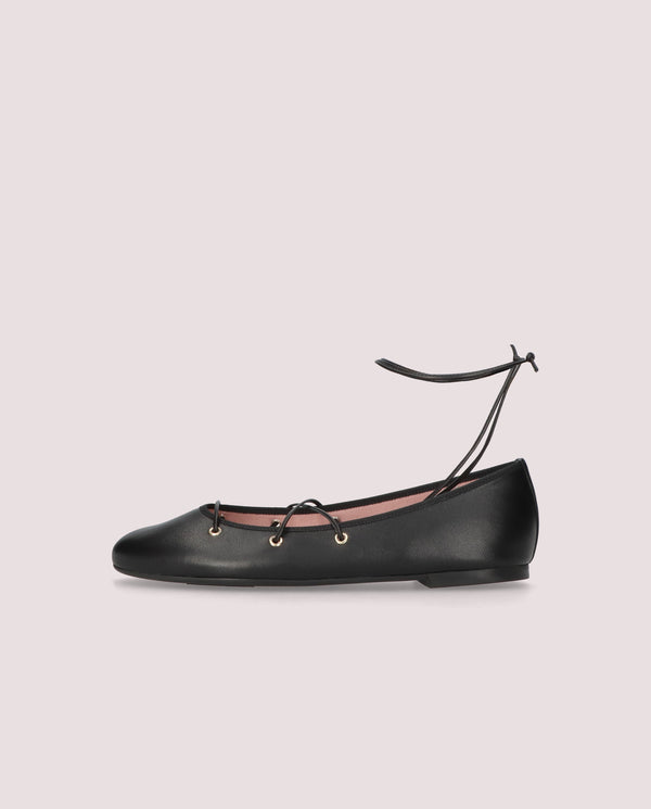 Pretty Ballerinas Nicole Black Leather Ballet Flats