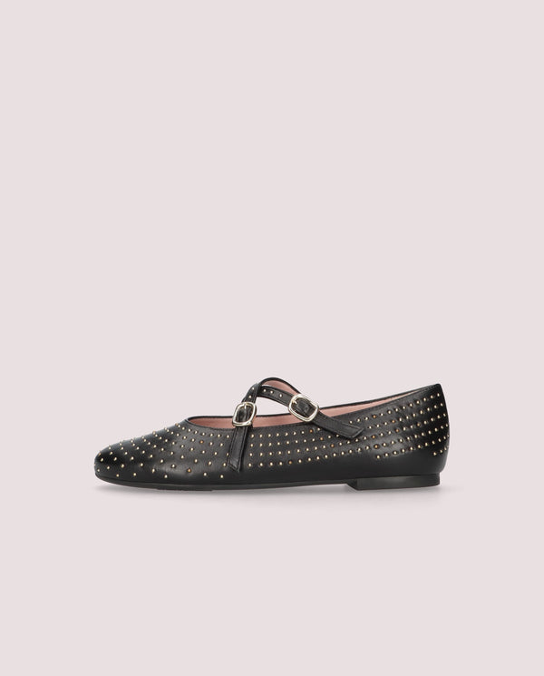 Pretty Ballerinas Nicole Black Leather Ballet Flats
