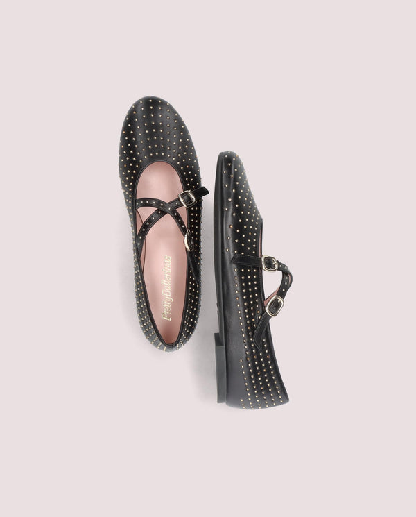 Pretty Ballerinas Nicole Black Leather Ballet Flats