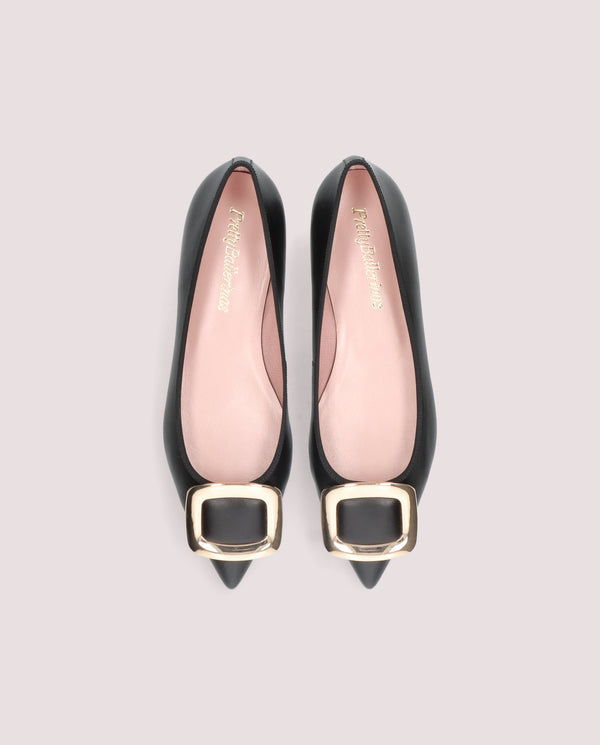 Pretty Ballerinas Black Leather Ella Ballet Flats