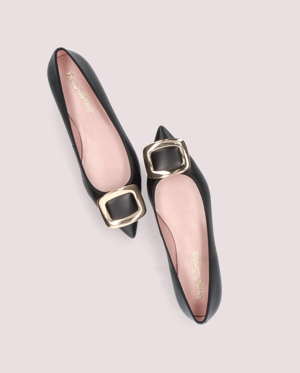 Pretty Ballerinas Black Leather Ella Ballet Flats