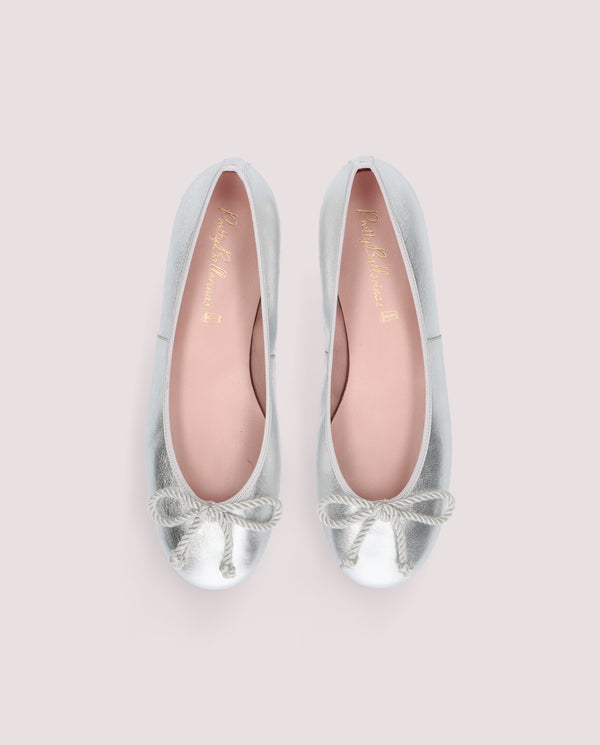 Pretty Ballerinas Silver Rosario Ballet Flats Metallic Leather