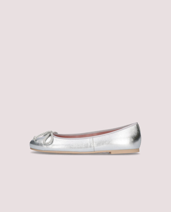 Pretty Ballerinas Silver Rosario Ballet Flats Metallic Leather