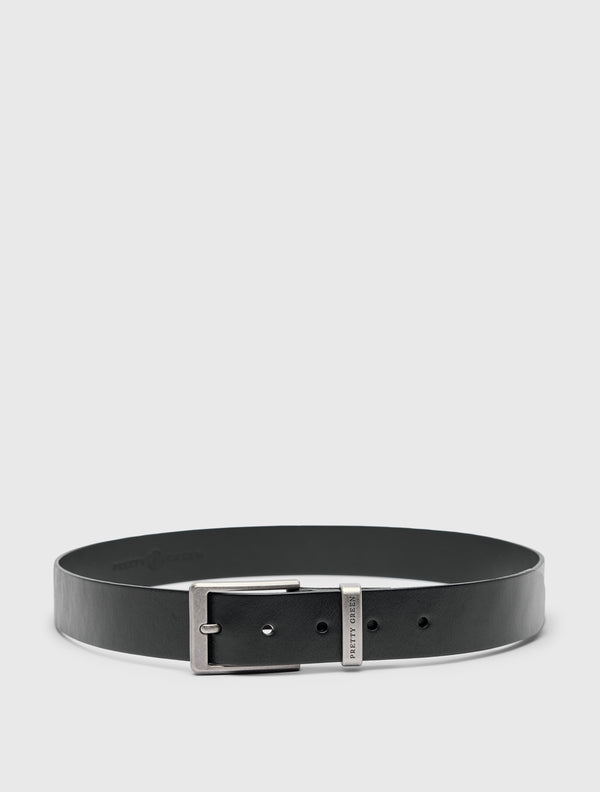 Pretty Green Branded Keeper Flat Leather Belt Black