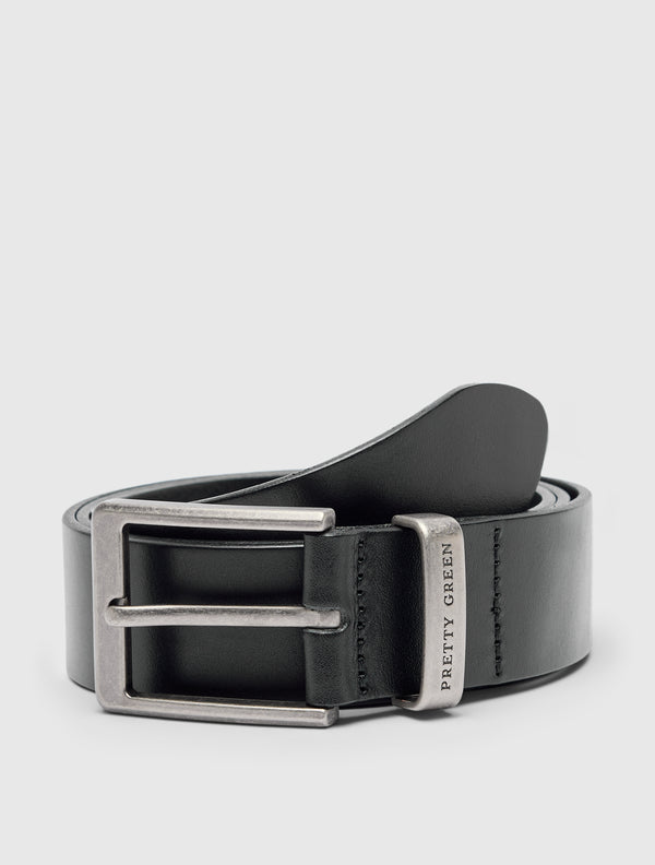 pretty green Branded Keeper Flat Leather Belt Black