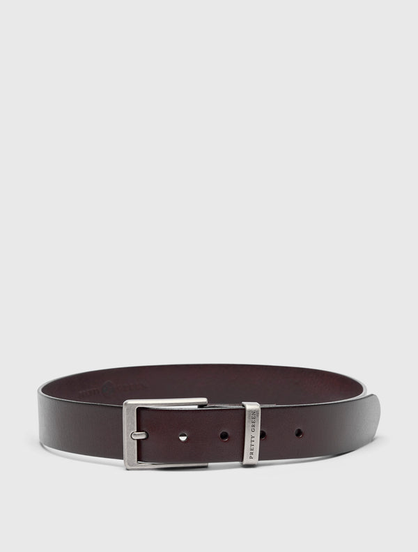 Pretty Green Branded Keeper Flat Leather Belt Brown
