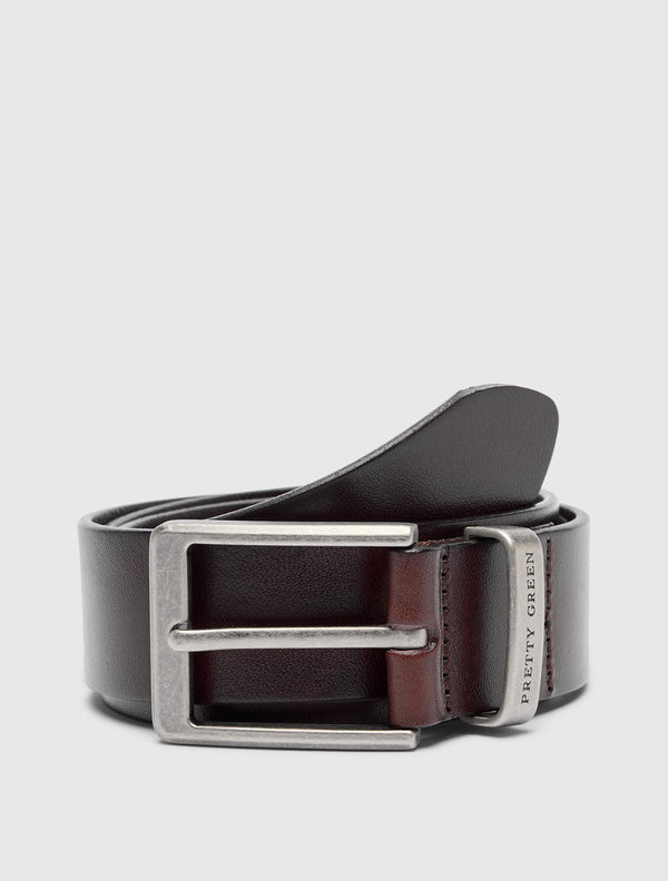 pretty green Branded Keeper Flat Leather Belt Brown