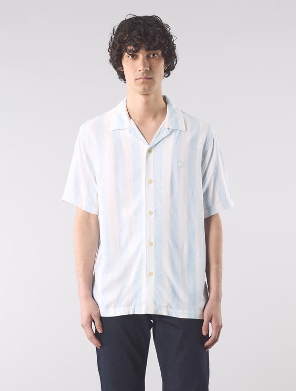 Pretty Green Marshall Stripe Paisley Short Sleeve Shirt Blue