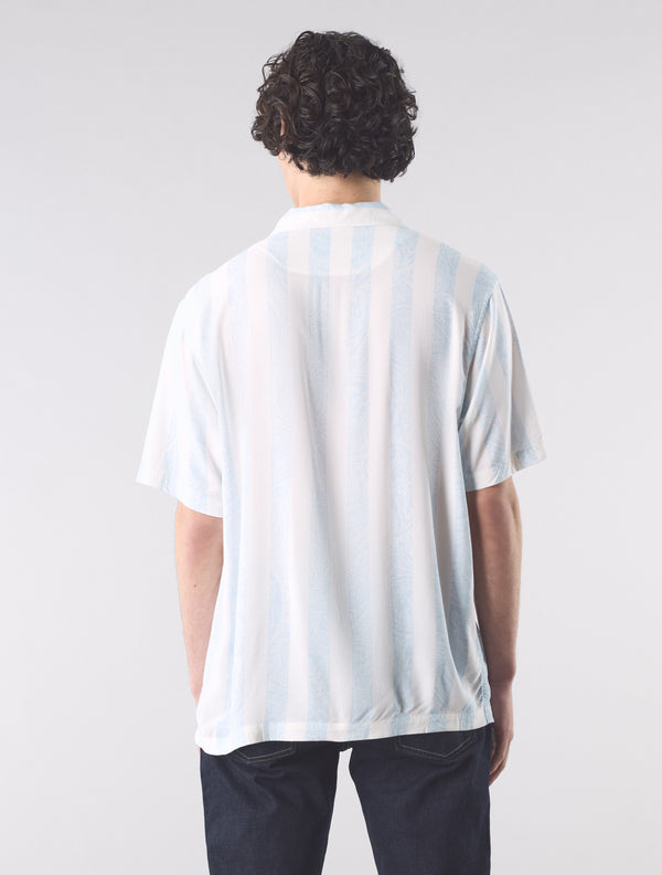 Pretty Green Marshall Stripe Paisley Short Sleeve Shirt Blue