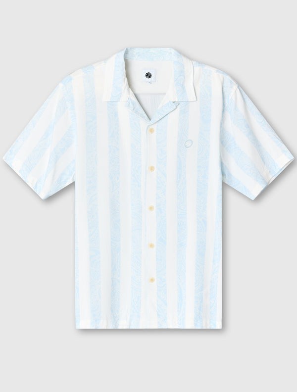 pretty green Marshall Stripe Paisley Short Sleeve Shirt Blue