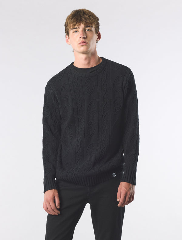 Pretty Green Marylebone Paisley Cable Knit Jumper Black