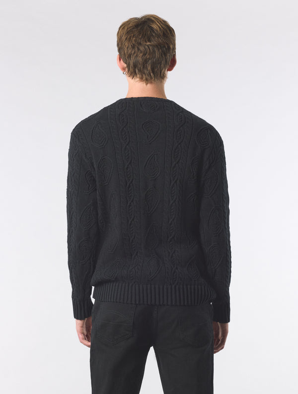 Pretty Green Marylebone Paisley Cable Knit Jumper Black