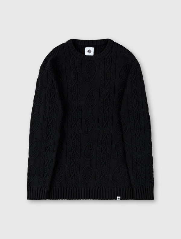 pretty green Marylebone Paisley Cable Knit Jumper Black