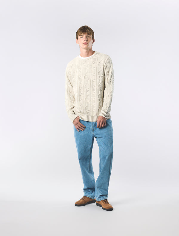 Pretty Green Marylebone Paisley Cable Knit Jumper Stone