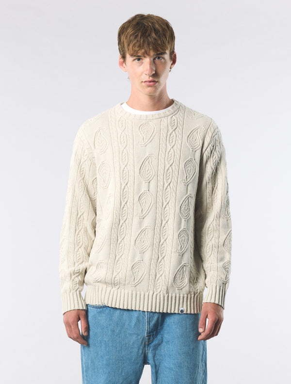 Pretty Green Marylebone Paisley Cable Knit Jumper Stone