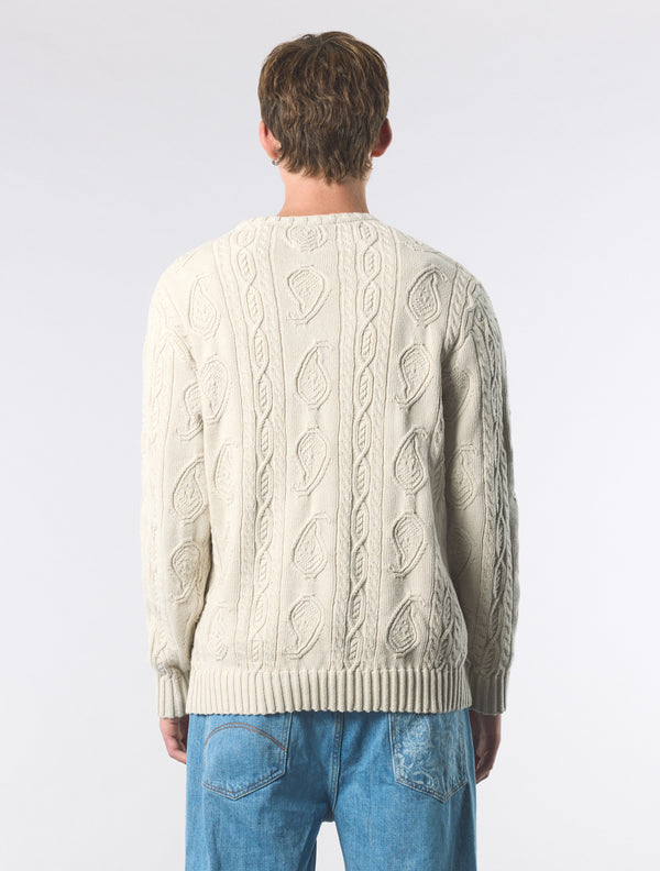 Pretty Green Marylebone Paisley Cable Knit Jumper Stone