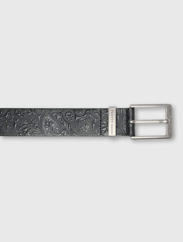Pretty Green Branded Keeper Embossed Leather Belt