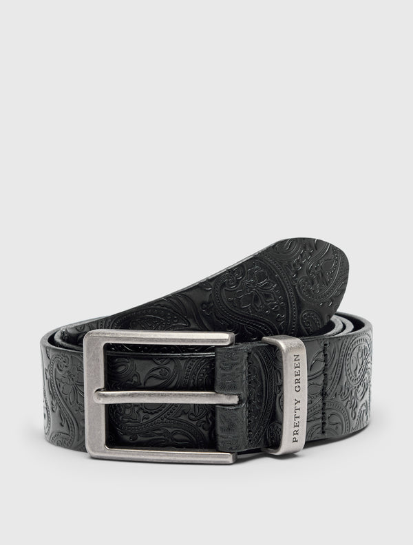 pretty green Branded Keeper Embossed Leather Belt