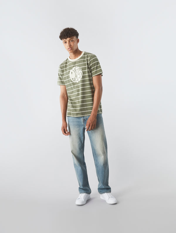 Pretty Green Capella Stripe Logo T-shirt Khaki