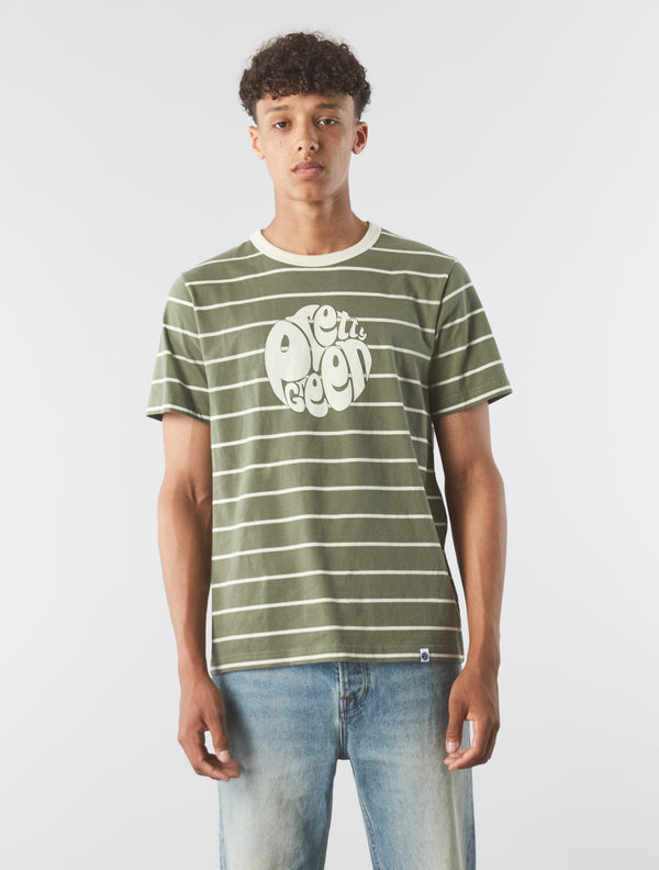 Pretty Green Capella Stripe Logo T-shirt Khaki
