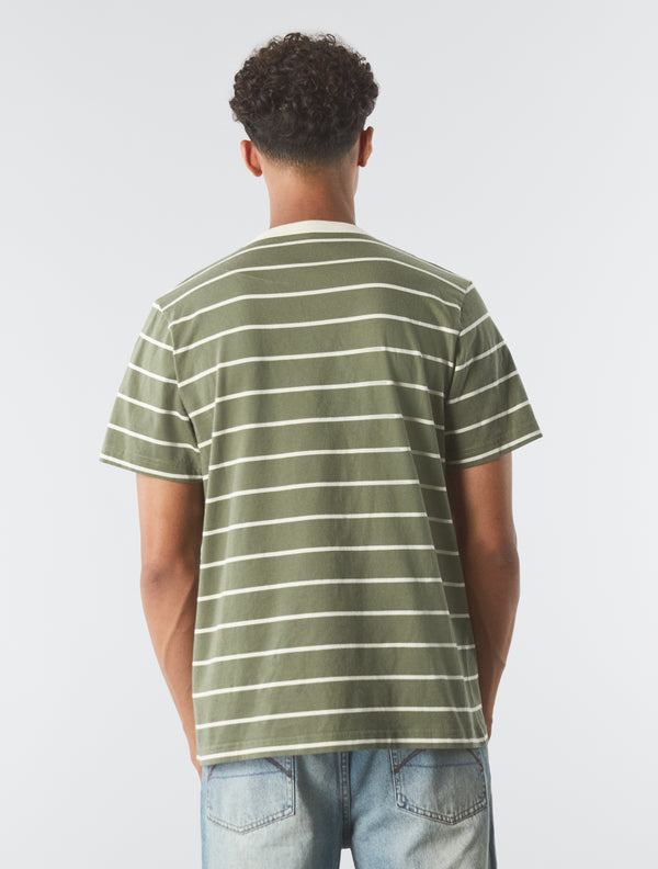 Pretty Green Capella Stripe Logo T-shirt Khaki
