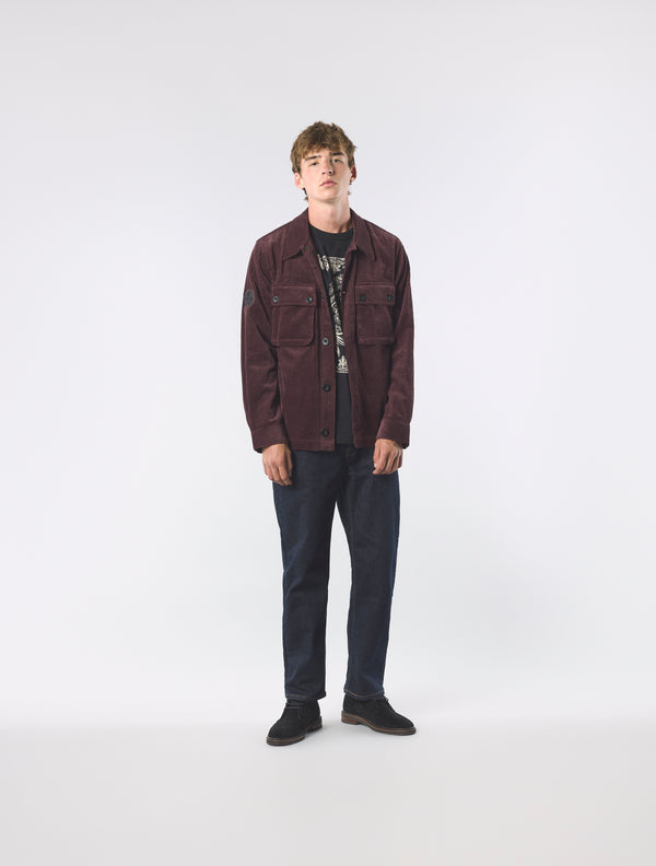 Pretty Green Dalmorton Cord Overshirt Burgundy