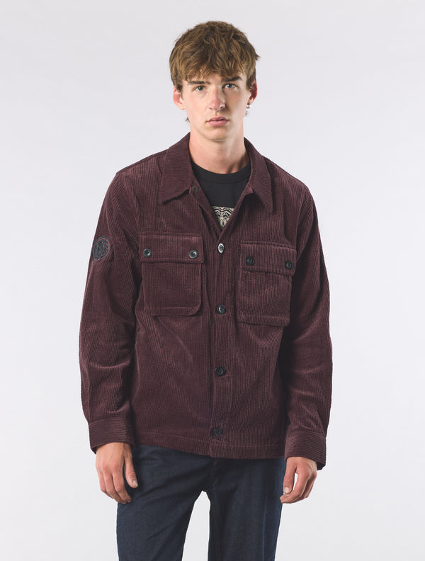 Pretty Green Dalmorton Cord Overshirt Burgundy