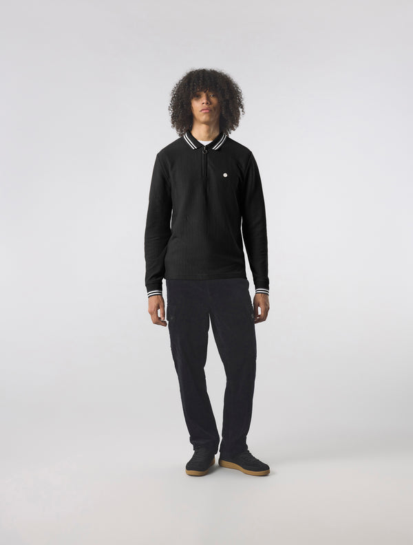 Pretty Green Garswood Long Sleeve Zip Polo Black