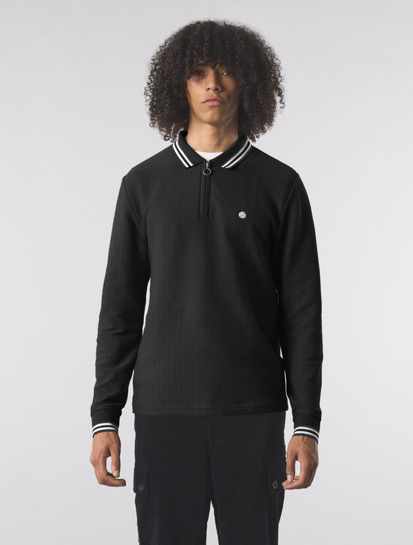 Pretty Green Garswood Long Sleeve Zip Polo Black