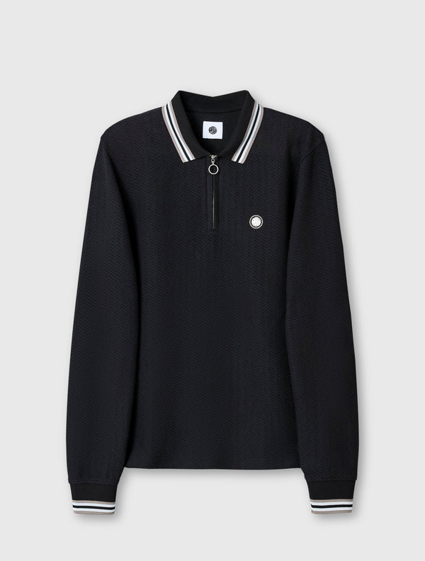 pretty green Garswood Long Sleeve Zip Polo Black