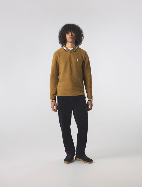 Pretty Green Garswood Long Sleeve Zip Polo Brown